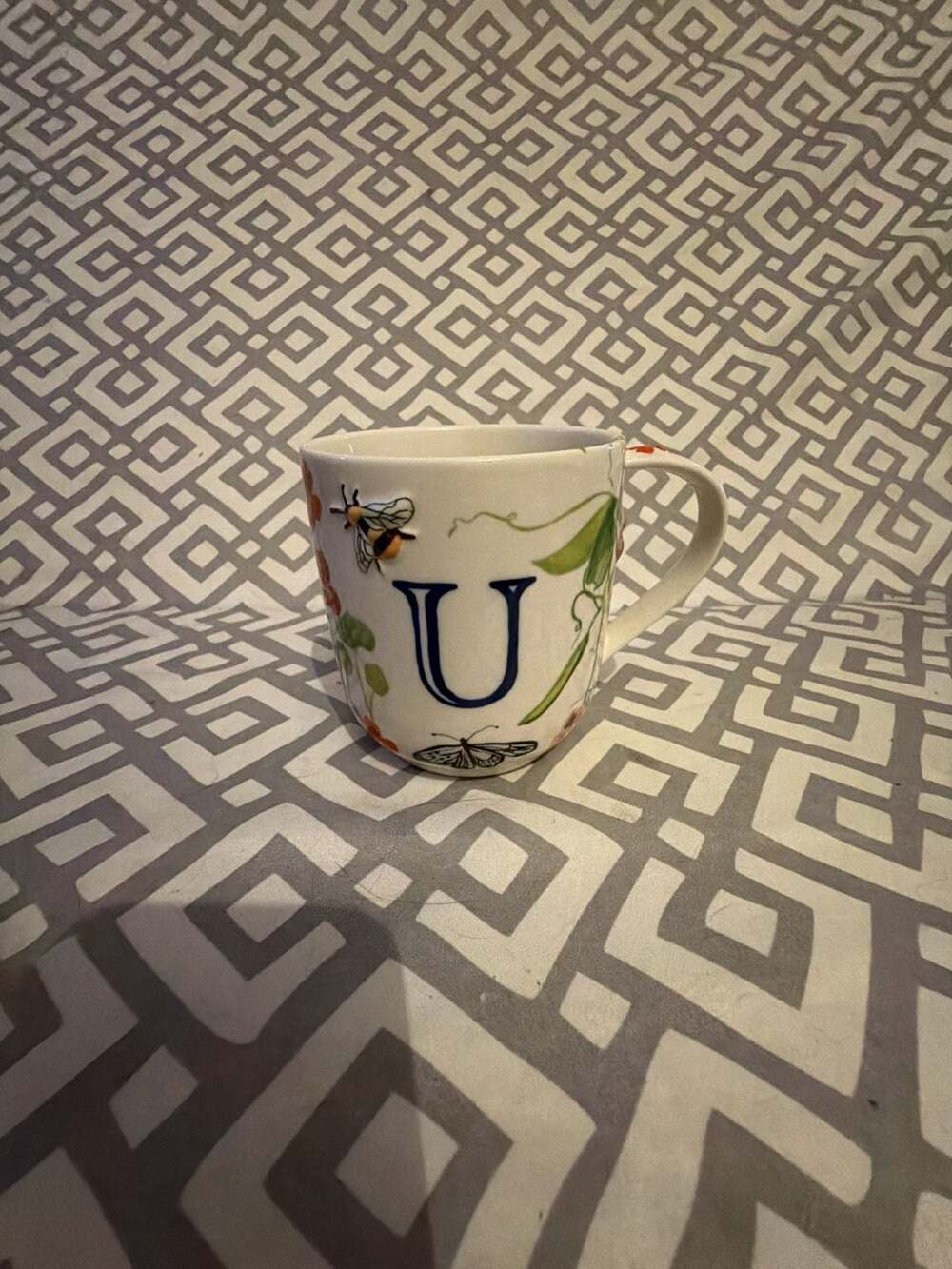 Anthropologie Letter U Monogram Floral Bee Mug